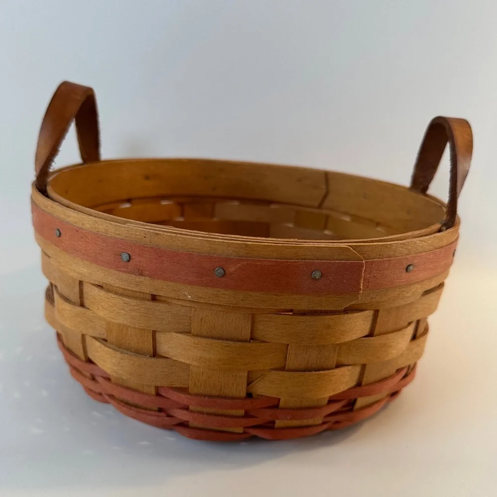 VTG Longaberger‎ 1995 Rustic Brown Woven Basket with Leather Handles